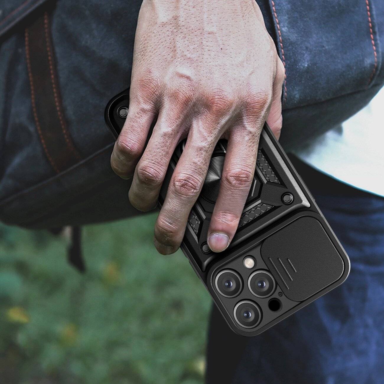 Hybrid Armor Camshield iPhone 16 Pro gepanzerte Hülle Kameraabdeckung Ständer – Schwarz