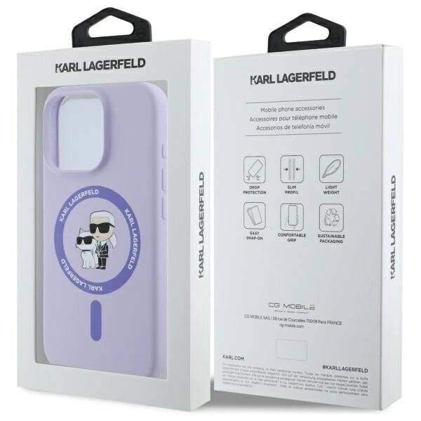 Karl Lagerfeld Silikon Karl&Choupette Heads Ring MagSafe Hülle iPhone 16 Pro – Lila
