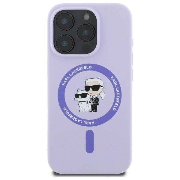 Karl Lagerfeld Silikon Karl&Choupette Heads Ring MagSafe Hülle iPhone 16 Pro – Lila