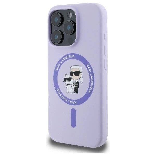 Karl Lagerfeld Silikon Karl&Choupette Heads Ring MagSafe Hülle iPhone 16 Pro – Lila