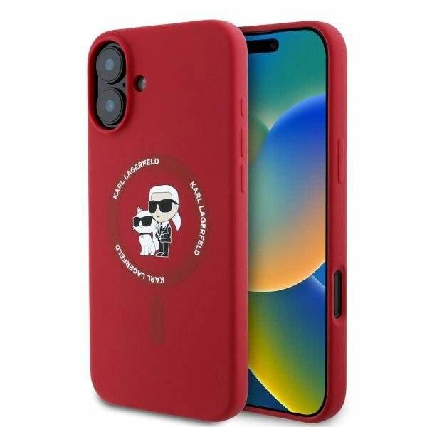 Karl Lagerfeld Silikon Karl&Choupette Heads Ring MagSafe iPhone 16 Hülle - Rot