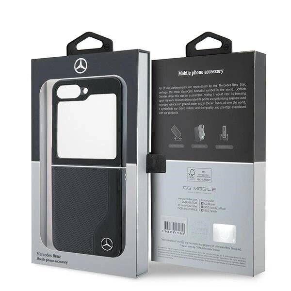 Mercedes MagSafe-Hülle Leder Holzimitat Samsung Galaxy Z Flip 6 – Schwarz