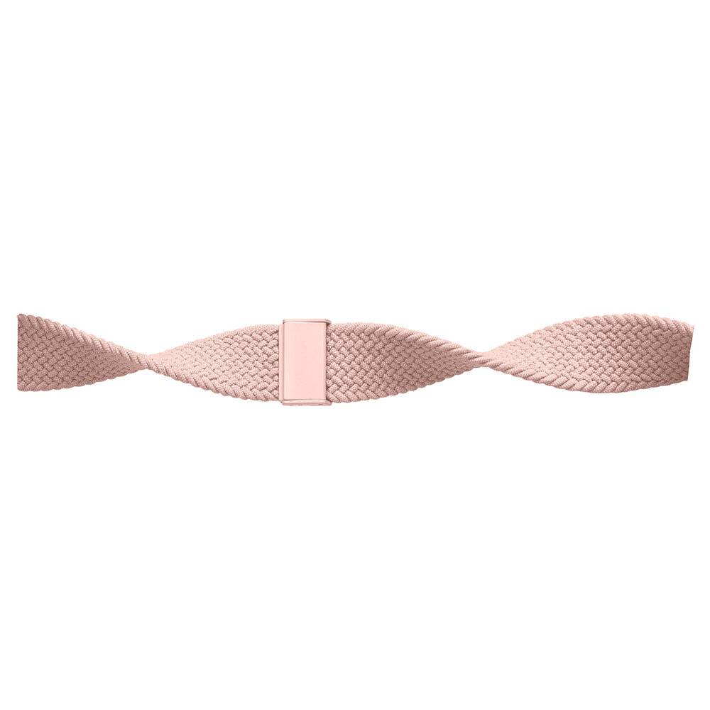 Ein rosa geflochtener Gürtel mit rechteckiger Schnalle, die seine geflochtene Textur zur Schau stellt.