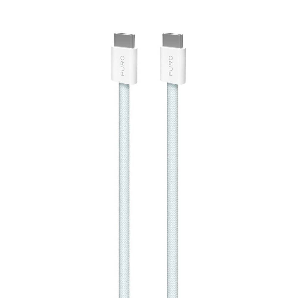 Ein weißes USB-C-zu-USB-C-Kabel mit zwei identischen Anschlüssen.