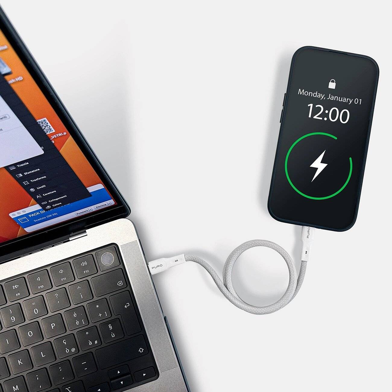 Puro Magnetic USB-C – USB-C-Kabel 60 W USB 3.2 20 Gbit/s 1 m magnetisch Weiß