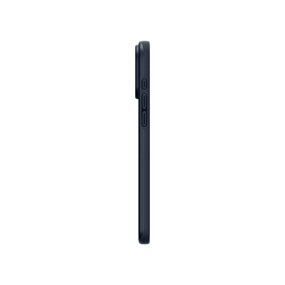 Seitenansicht eines schlanken dunkelgefärbten Smartphones, das zwei Tasten an der Seite zeigt und sein dünnes Design präsentiert.