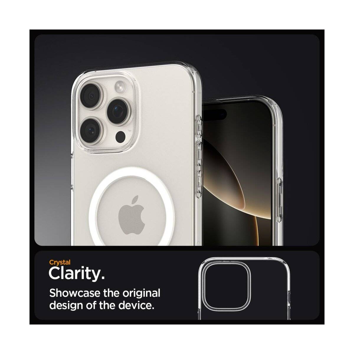 Transparente Handyhülle mit strukturierter Griffoberfläche, angebracht auf einem Smartphone, die sein klares Design hervorhebt, das das ursprüngliche Aussehen des Geräts zur Geltung bringt.