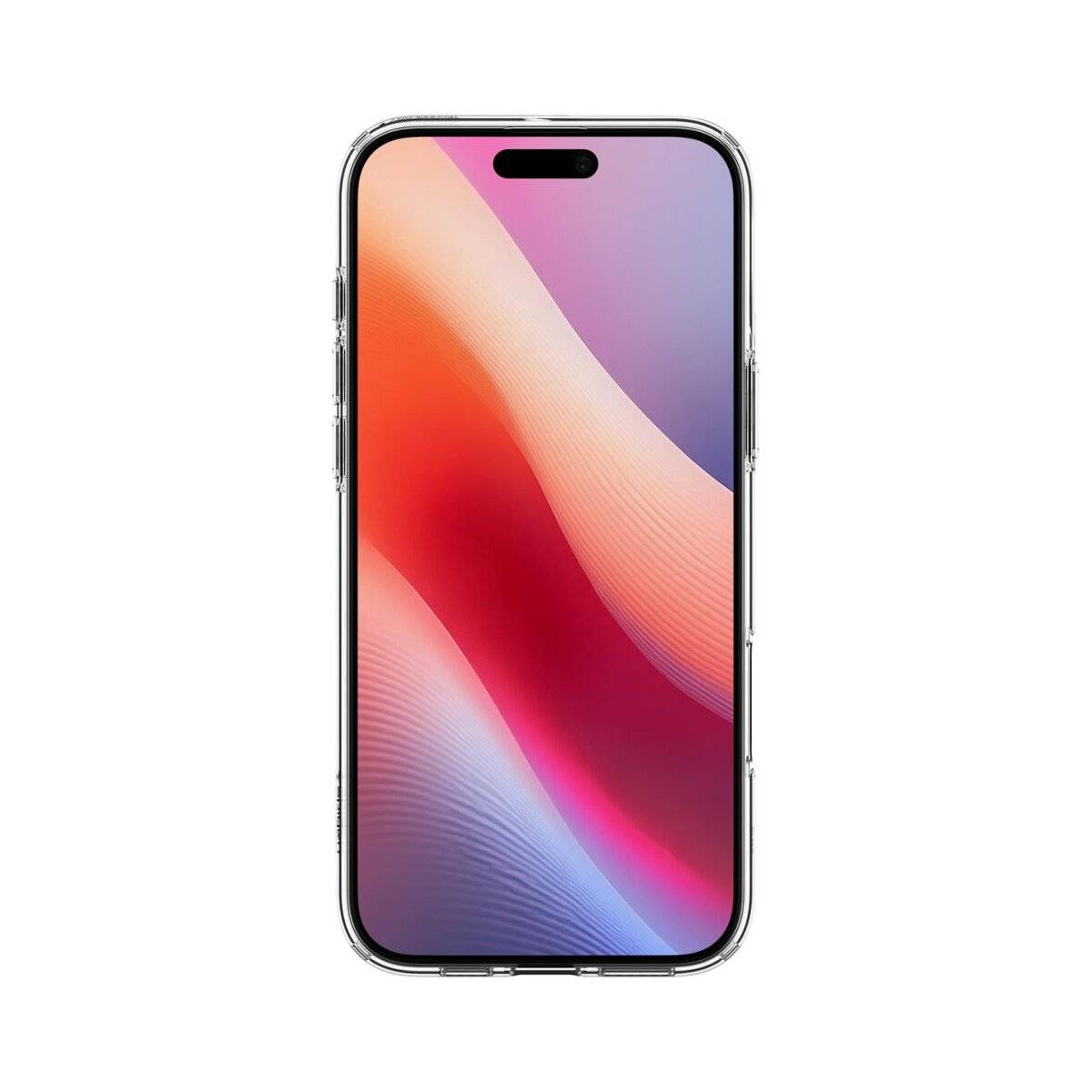 Ein Smartphone mit einem lebendigen, abstrakten rot-orangefarbenen Farbverlauf auf dem Bildschirm, mit elegantem, modernem Design und dünnen Displayrändern.