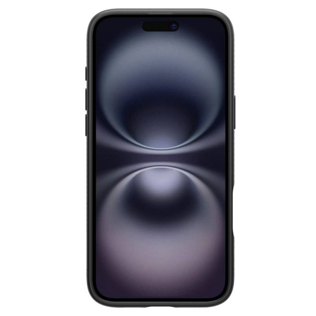 Ein Smartphone mit schwarzem Hintergrund und abstrakten Farbverlauf-Kreisen auf dem Bildschirm, die ein modernes und minimalistisches Design schaffen.