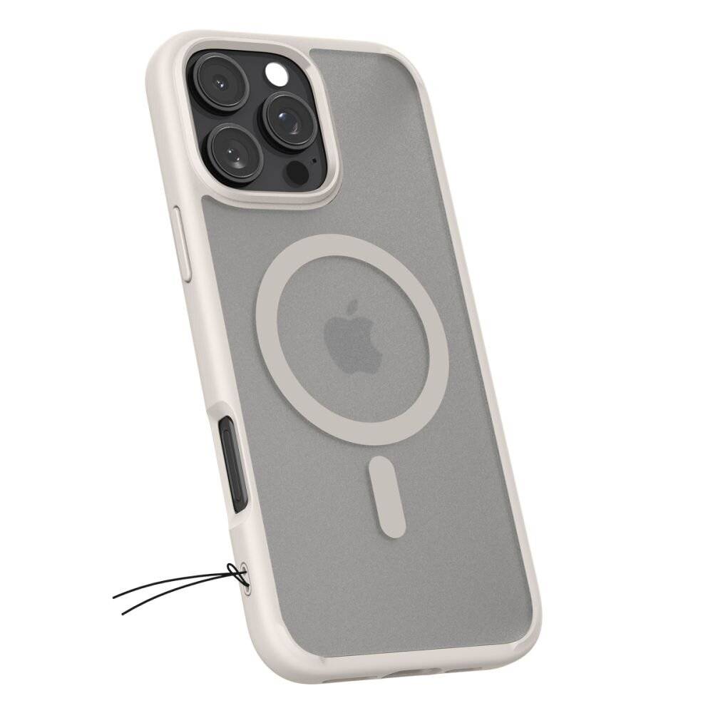 Ein Smartphone-Case mit transparenter Rückseite und einem eingebetteten Kreis- und Liniendesign, möglicherweise zur Anzeige von MagSafe-Kompatibilität.