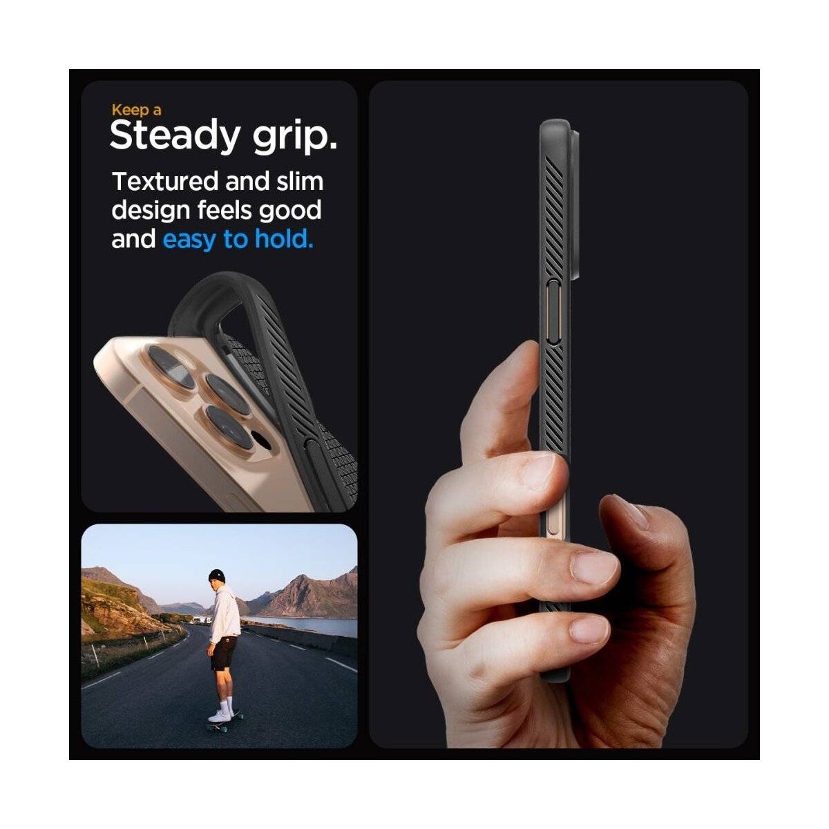 „Fester Griff. Das strukturierte und schlanke Design liegt gut in der Hand und lässt sich leicht halten.