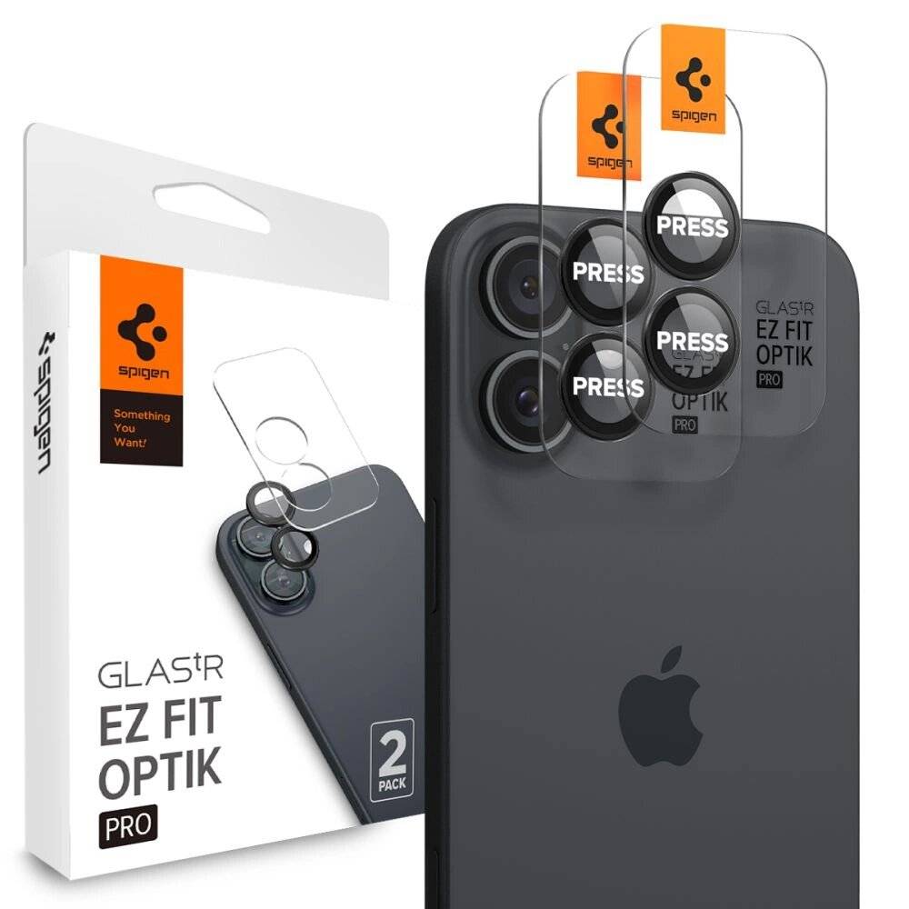Spigen Glass tR EZ Fit Optik Pro gehärtetes Glas iPhone 16 Plus Kamera 2 Stück – Schwarz
