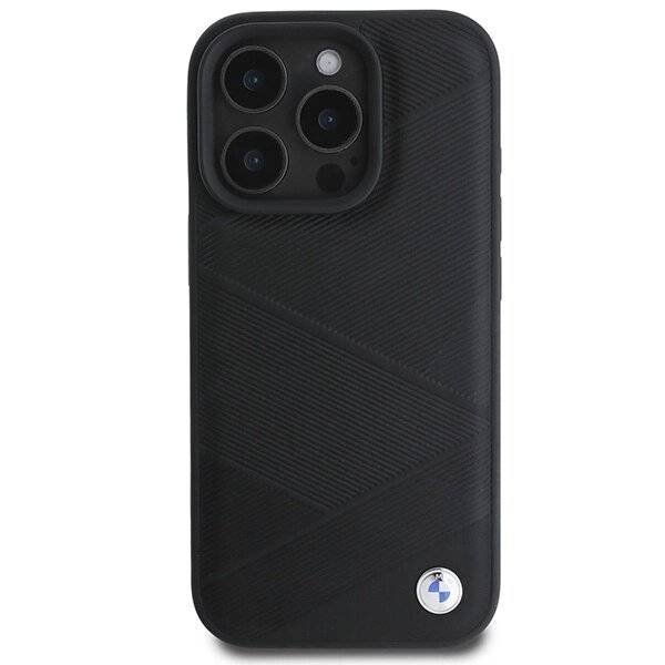BMW Signature Lederhülle Crossing Lines Pattern iPhone 16 Pro – Schwarz
