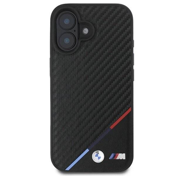 BMW Carbon Tricolor Line MagSafe Hülle iPhone 16 Plus – schwarz