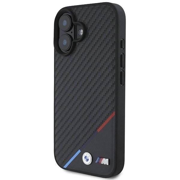 BMW Carbon Tricolor Line MagSafe Hülle iPhone 16 Plus – schwarz