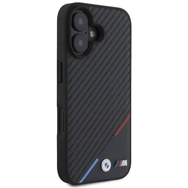 BMW Carbon Tricolor Line MagSafe Hülle iPhone 16 Plus – schwarz