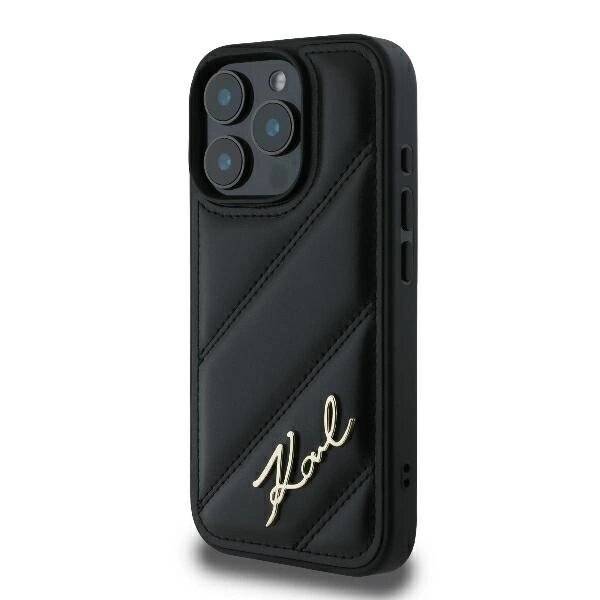Karl Lagerfeld Quilted Signature Hülle iPhone 16 Pro – Schwarz
