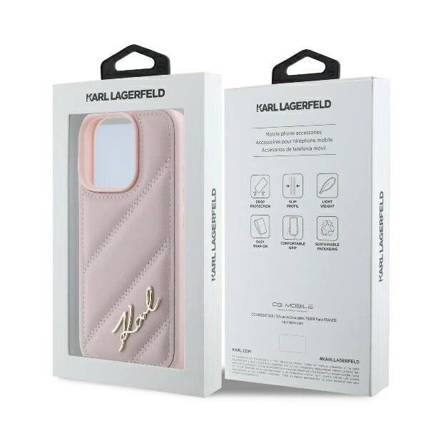 Karl Lagerfeld Quilted Signature Hülle iPhone 16 Pro – Rosa