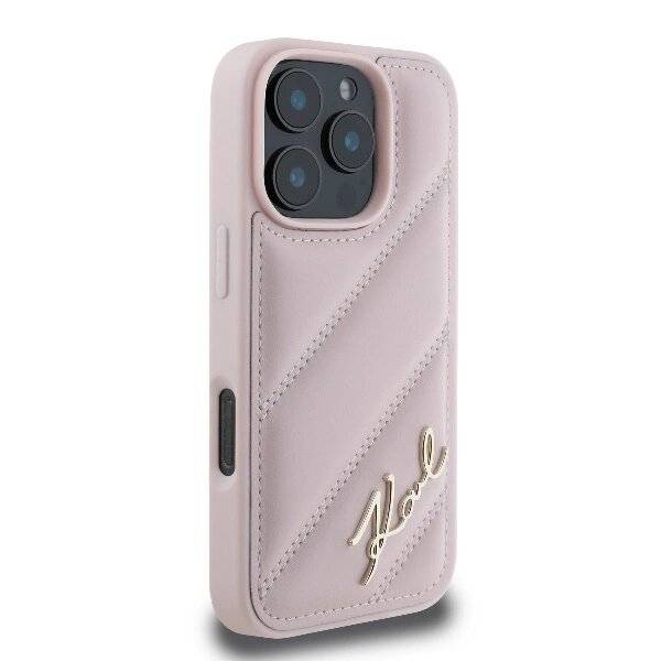 Karl Lagerfeld Quilted Signature Hülle iPhone 16 Pro – Rosa