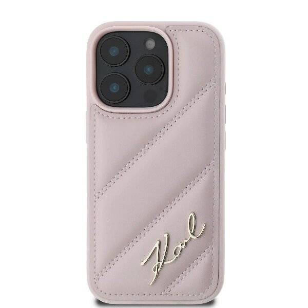 Karl Lagerfeld Quilted Signature Hülle iPhone 16 Pro – Rosa
