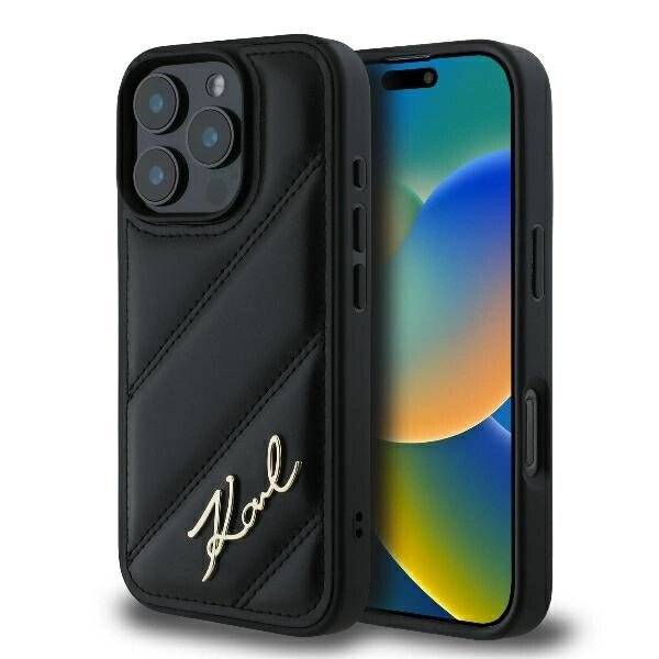 Karl Lagerfeld Quilted Signature Hülle iPhone 16 Pro Max – Schwarz