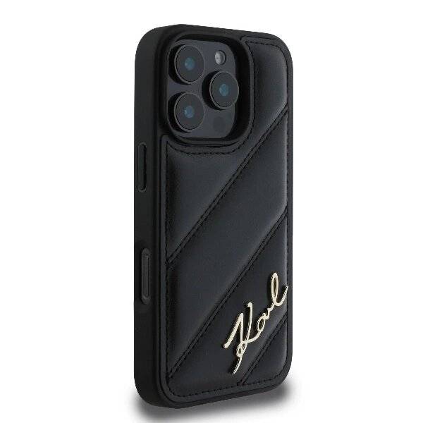 Karl Lagerfeld Quilted Signature Hülle iPhone 16 Pro Max – Schwarz