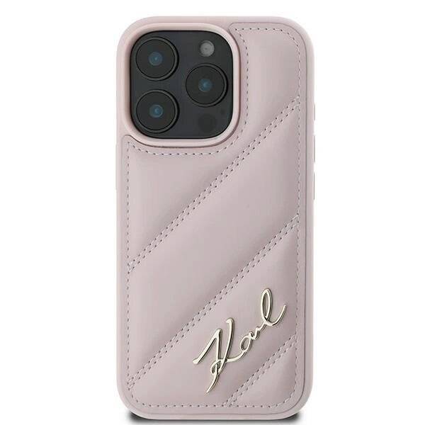 Karl Lagerfeld Quilted Signature Hülle iPhone 16 Pro Max – Rosa