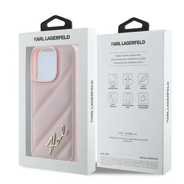 Karl Lagerfeld Quilted Signature Hülle iPhone 16 Pro Max – Rosa