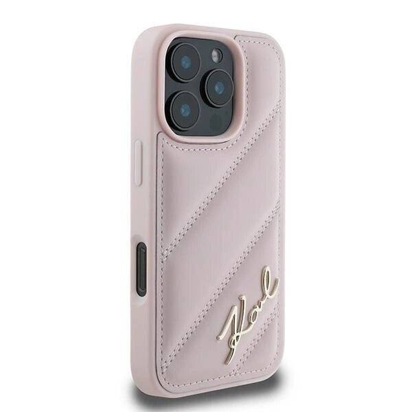 Karl Lagerfeld Quilted Signature Hülle iPhone 16 Pro Max – Rosa