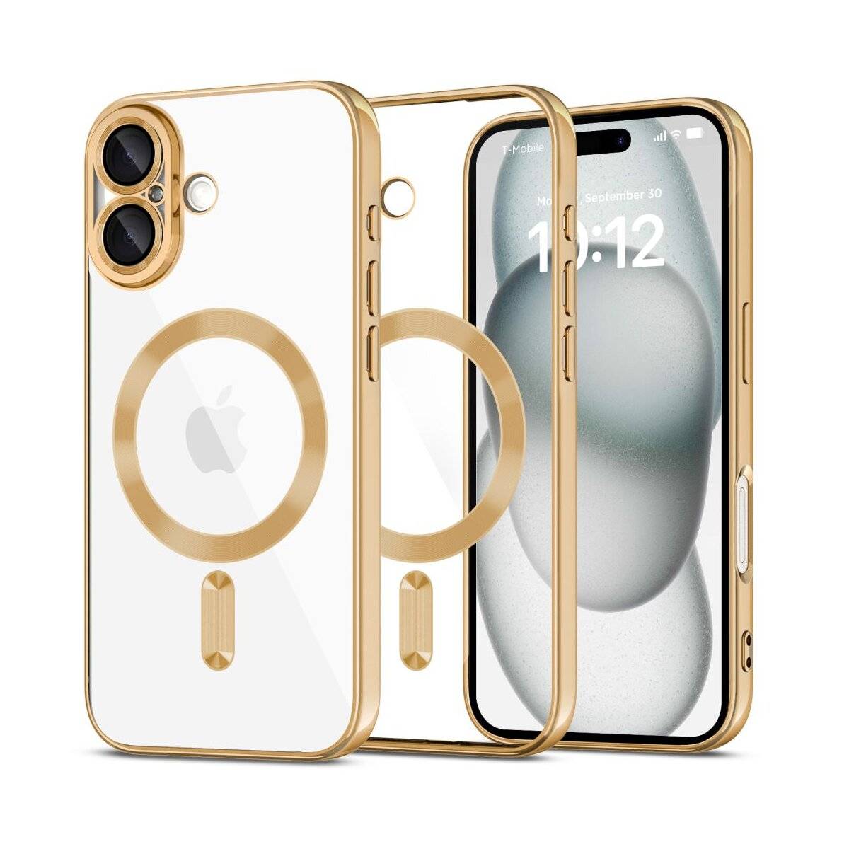 Goldklare Handyhülle auf iPhone mit der Uhrzeit „10:12