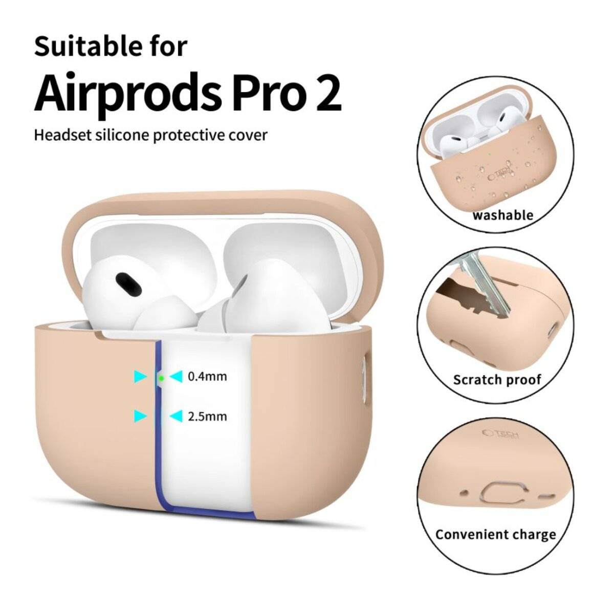 Tech-Protect Silikonhülle Apple AirPods Pro 1 / 2 – Beige