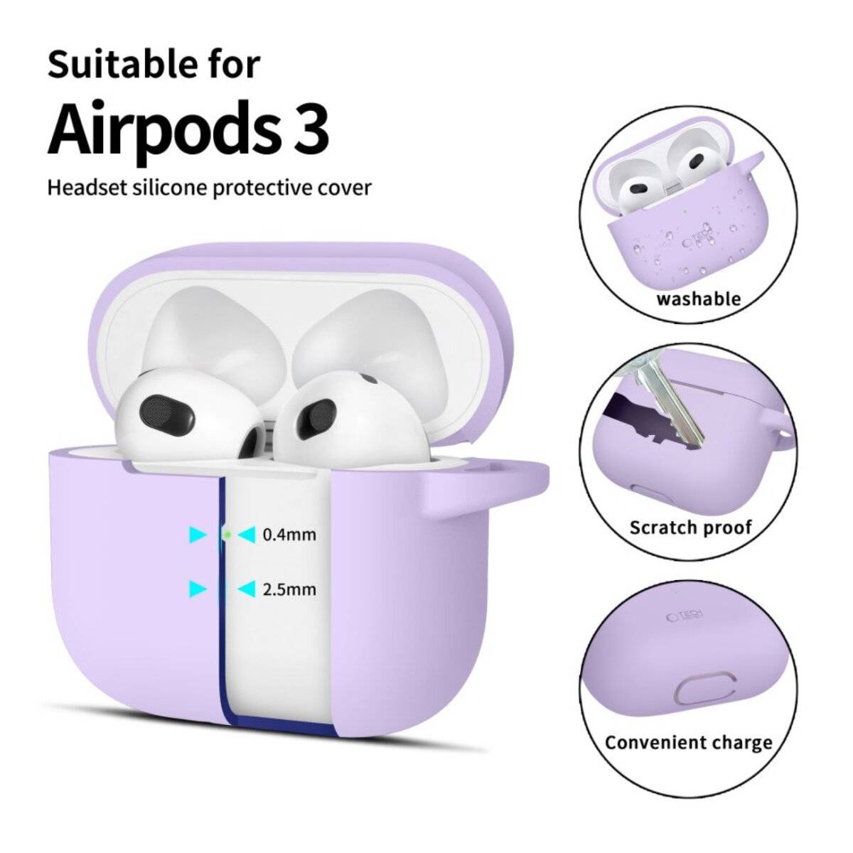 Tech-Protect Silikon-Hakenhülle Apple AirPods 3 – Lila