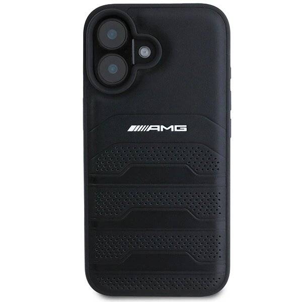 AMG-Lederhülle geprägtem Lines-Logo Schwarz iPhone 16 –