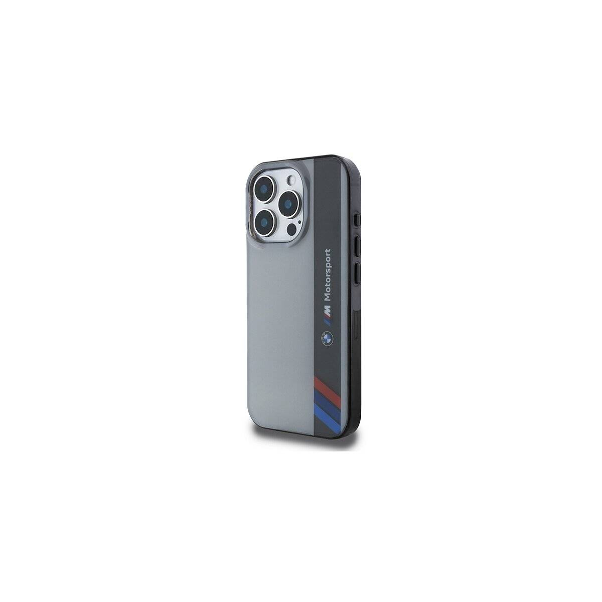 BMW Motorsport IML Vertical Stripe Handyhülle kompatibel mit iPhone 16 Pro – Grau