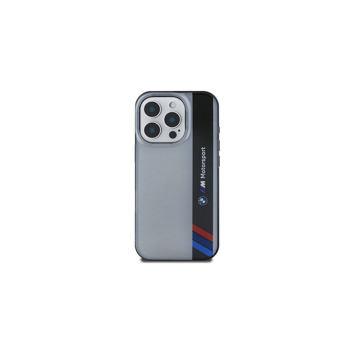 BMW Motorsport IML Vertical Stripe Handyhülle kompatibel mit iPhone 16 Pro – Grau