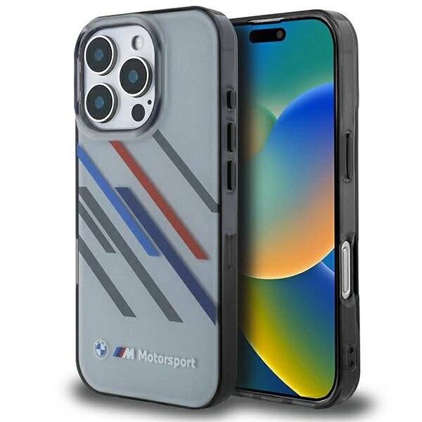 BMW Motosport IML Random Stripes Hülle iPhone 16 Pro – grau