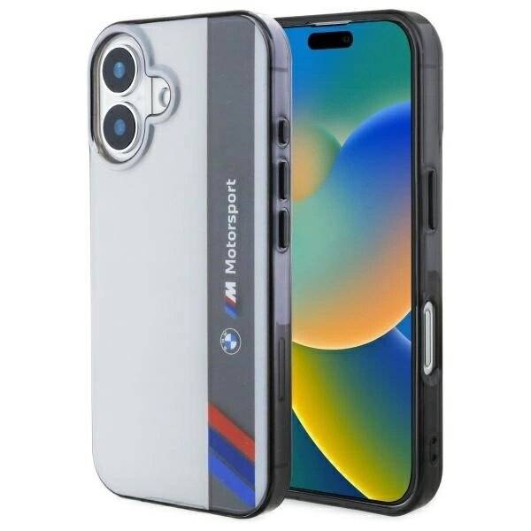 BMW Motosport IML Vertical Stripe Hülle iPhone 16 Plus – grau