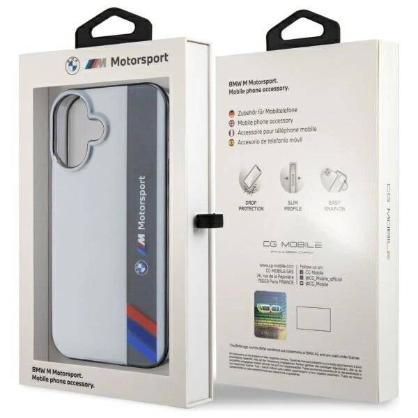 BMW Motosport IML Vertical Stripe Hülle iPhone 16 Plus – grau