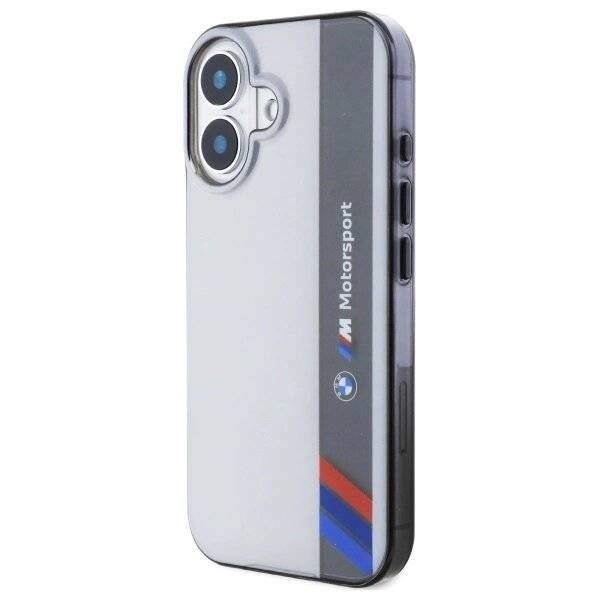 BMW Motosport IML Vertical Stripe Hülle iPhone 16 Plus – grau