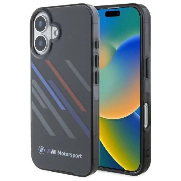 BMW Motosport IML Random Stripes Hülle iPhone 16 Plus – Schwarz