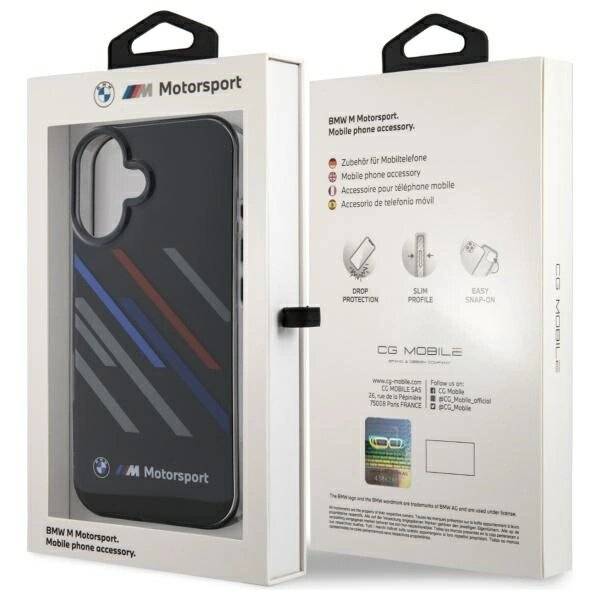 BMW Motosport IML Random Stripes Hülle iPhone 16 Plus – Schwarz