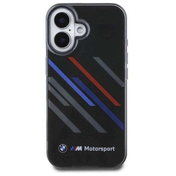 BMW Motosport IML Random Stripes Hülle iPhone 16 Plus – Schwarz