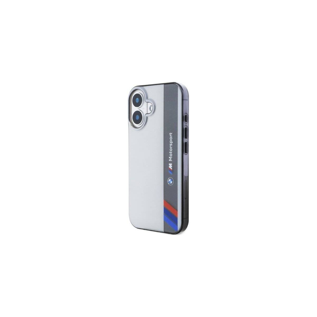 BMW Motorsport IML Vertical Stripe Handyhülle kompatibel mit iPhone 16 – Grau