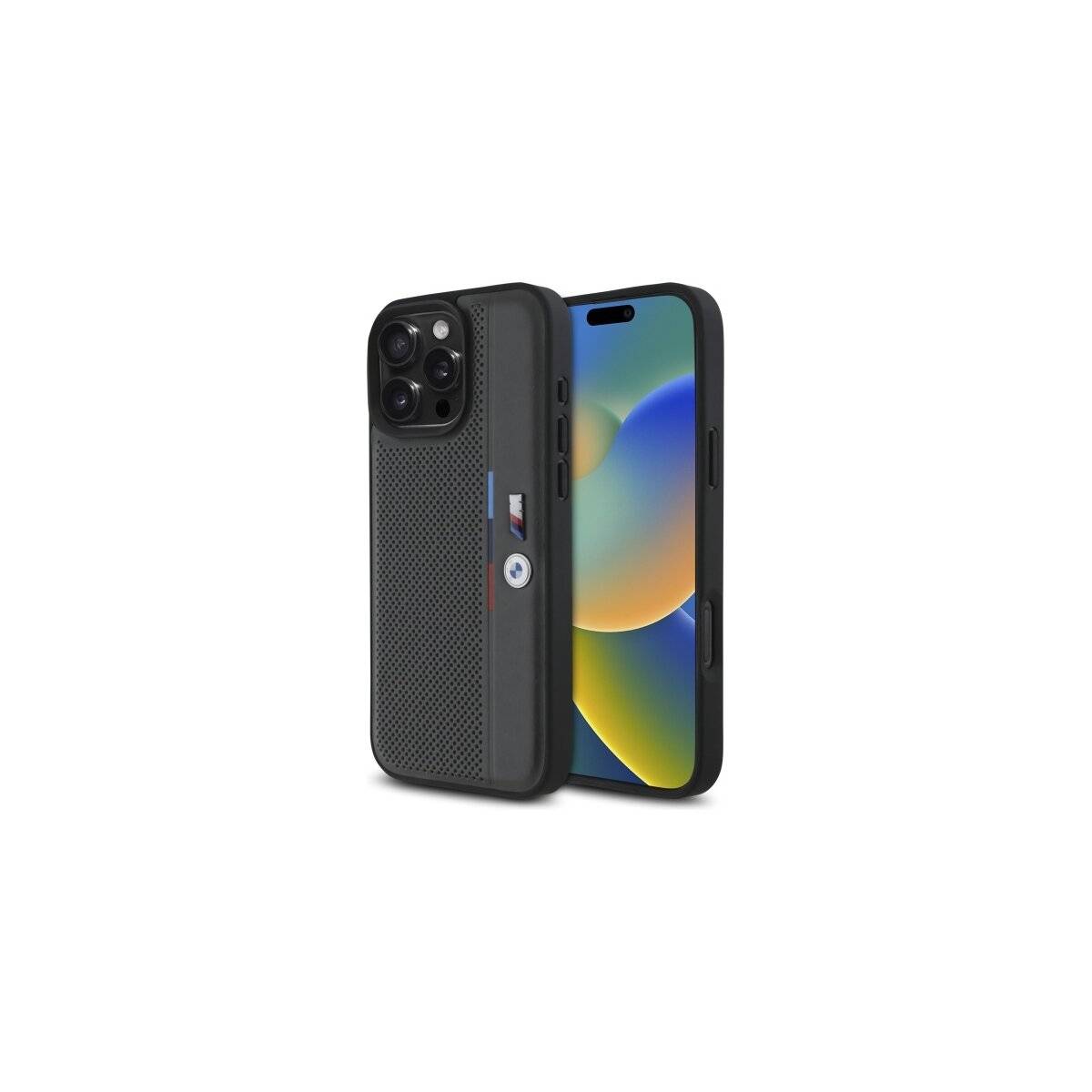 BMW M Perforated Tricolor Detail Line Hülle iPhone 16 Pro Max – Dunkelgrau