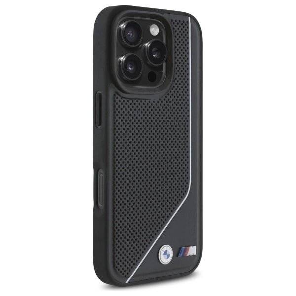 BMW M Perforated Twisted Line MagSafe Hülle iPhone 16 Pro Max – Schwarz