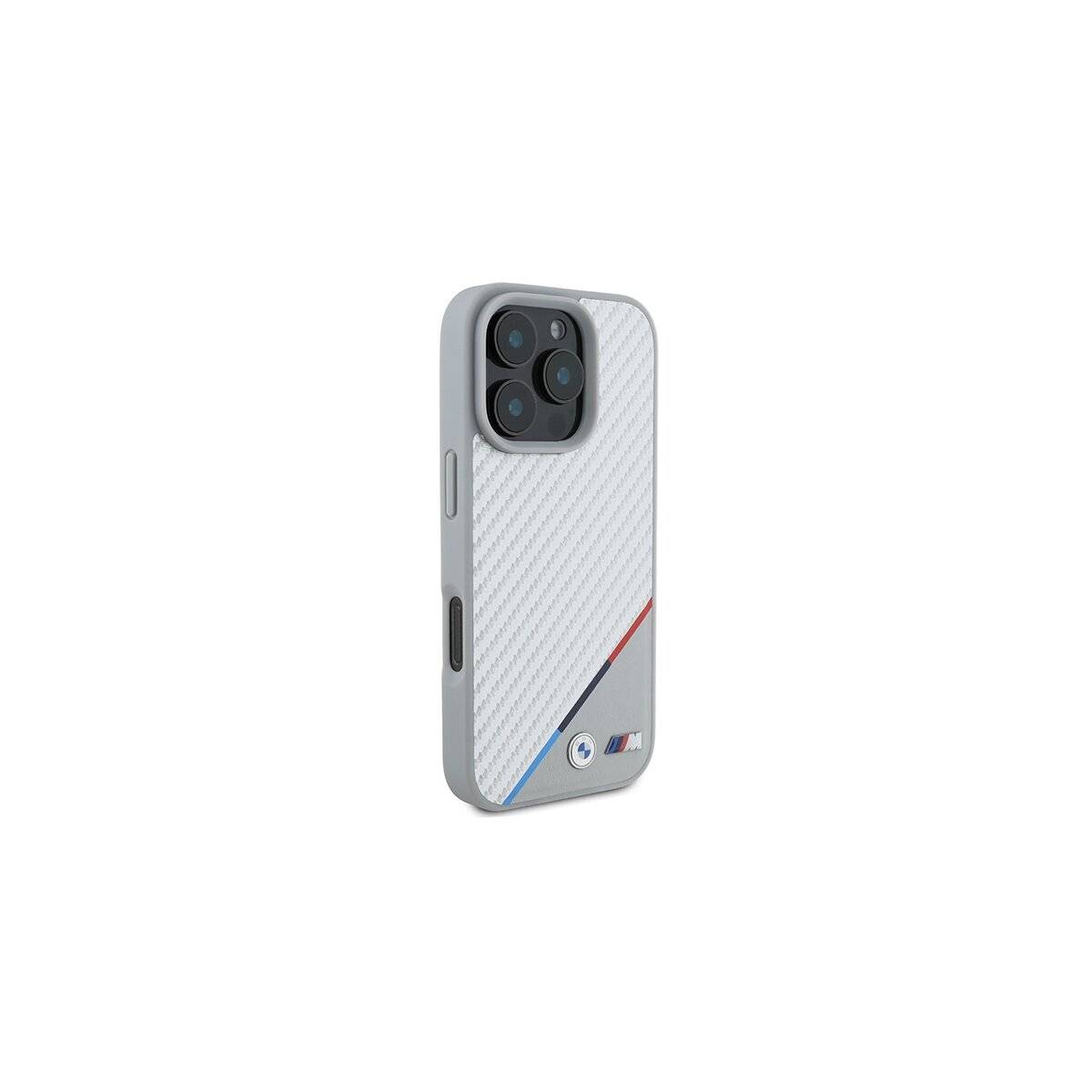 BMW M Carbon Tricolor Line MagSafe Hülle iPhone 16 Pro – grau
