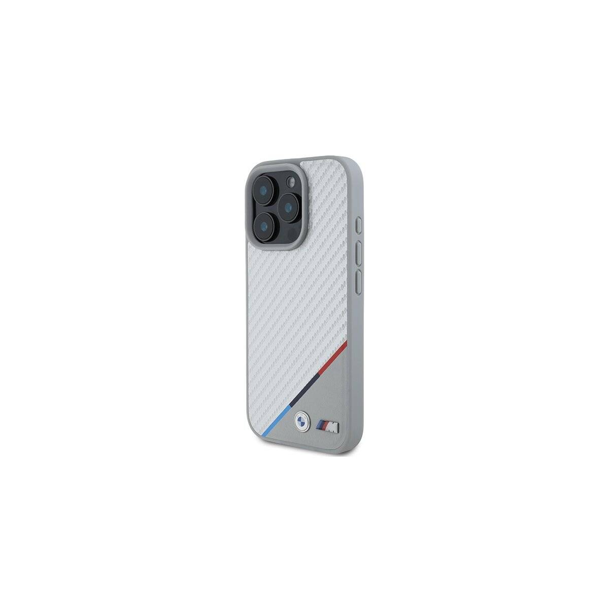 BMW M Carbon Tricolor Line Handyhülle kompatibel mit iPhone 16 Pro – Grau