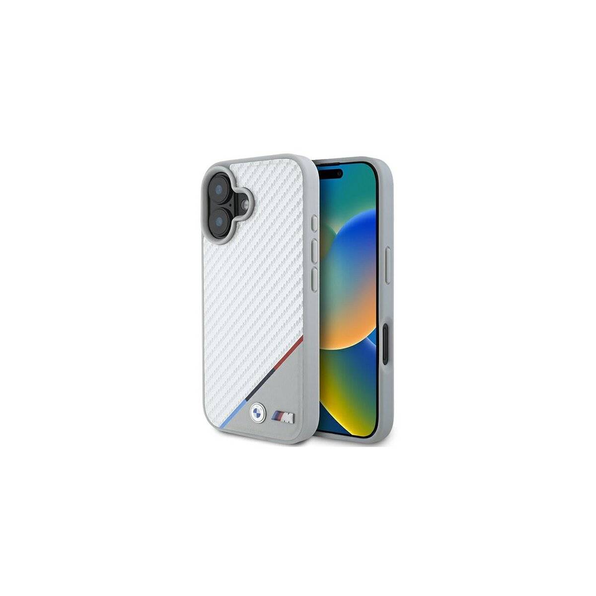 BMW M Carbon Tricolor Line Handyhülle kompatibel mit iPhone 16 – Grau