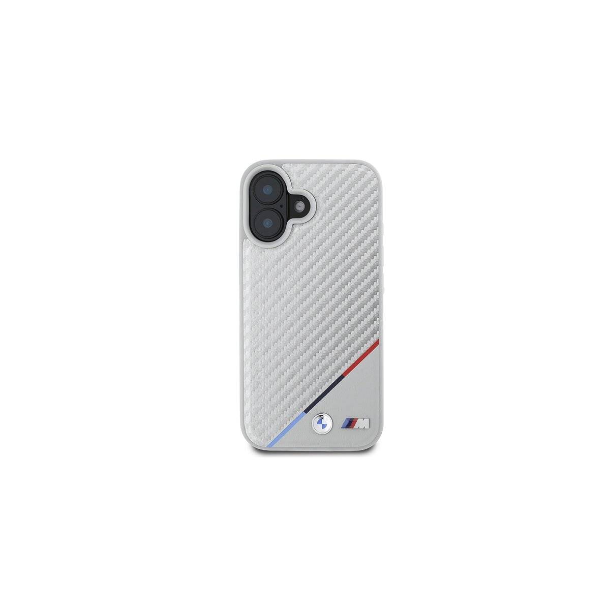 BMW M Carbon Tricolor Line Handyhülle kompatibel mit iPhone 16 – Grau