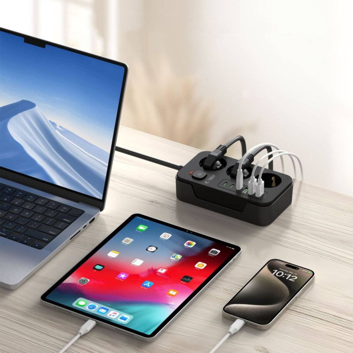 Tech-Protect PC3X6 Steckdosenleiste mit 3 Steckdosen, 3x USB-A und 3x USB-C, 200 cm – Schwarz
